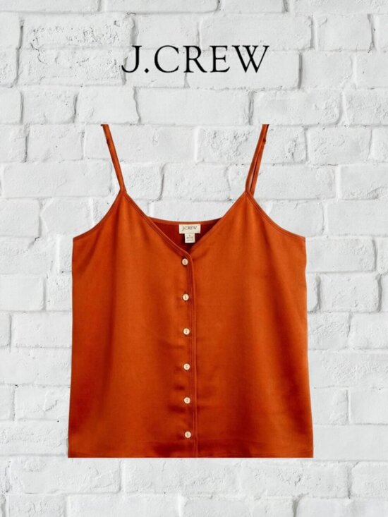 J. Crew Tops - J.Crew NWT Satin Orange Rust Button-Front Cami - Medium